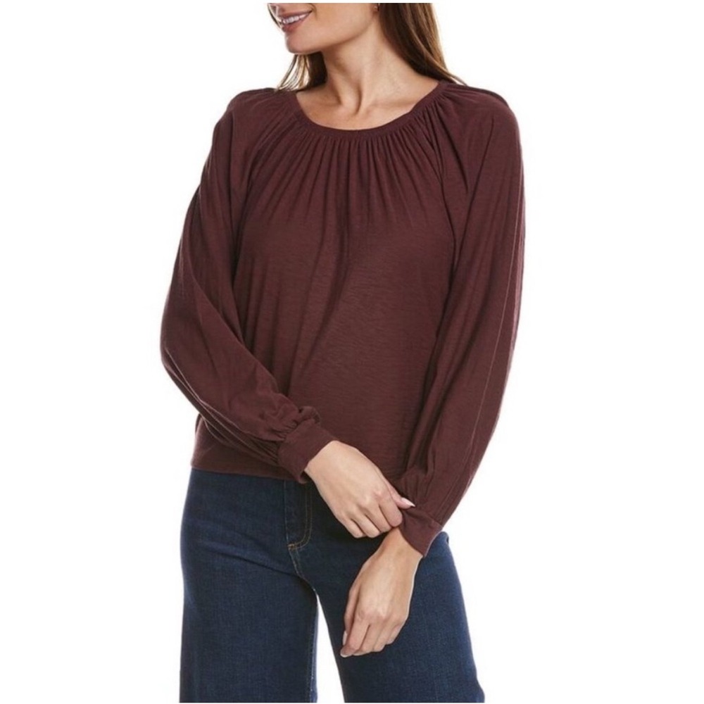 Nation LTD Womens Large Plum Pima Cotton Gathered Scoop Neck Peasant Top L